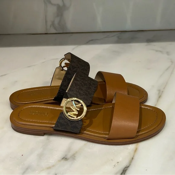 Michael Kors Brown and Black Sandals with Monogram Straps - Picture 4 of 5